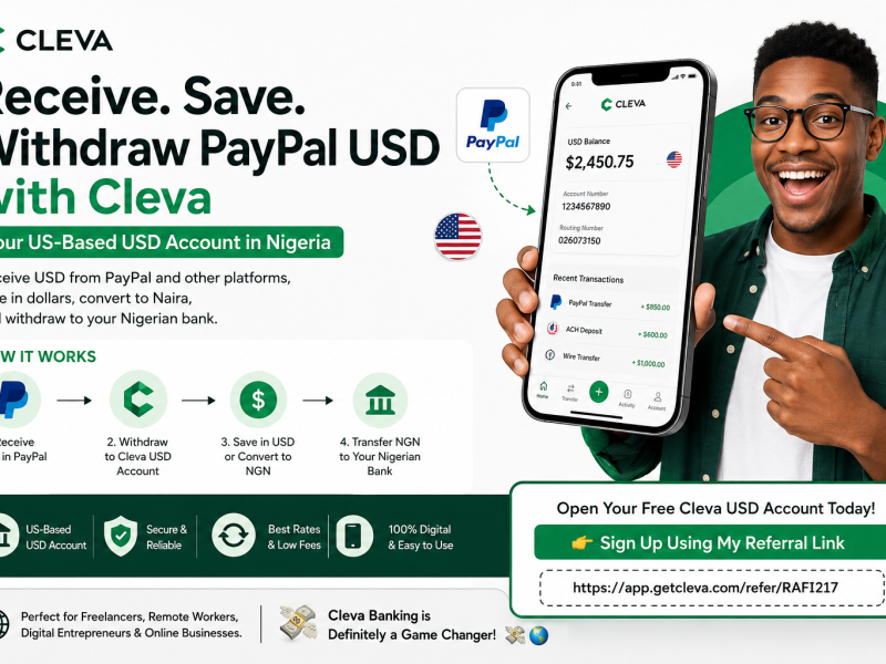 Cleva USD account for receiving and saving USD, linking PayPal, and withdrawing PayPal funds in Nigeria